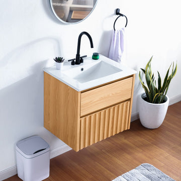 Sherwin Slat Modern Coastal 2-Drawer Wall Mounted Bath Vanity Cabinet Only (Sink Basin Not Included) - JONATHAN Y